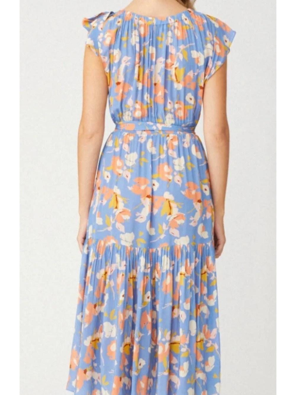Shoshanna Peony Dress Slate Blue Multi Maxi Floral side shoulder tie belt Sz 10 - Picture 3 of 15